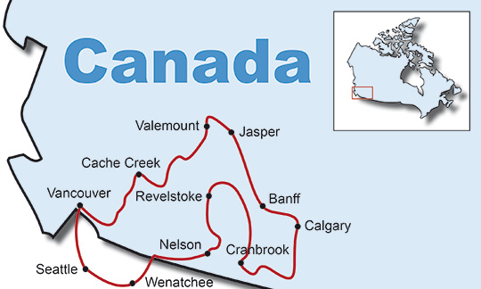The Route for the Canada Rockies KeaRider Motorcycle Tours