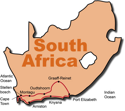 The Route for the South Africa Wild Garden KeaRider Motorcycle Tours