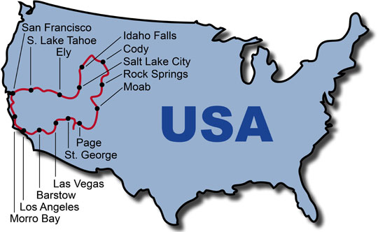 The Route for the USA Best Of West KeaRider Motorcycle Tours