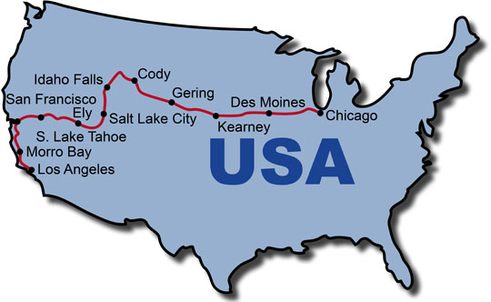 The Route for the USA Pony Express KeaRider Motorcycle Tours