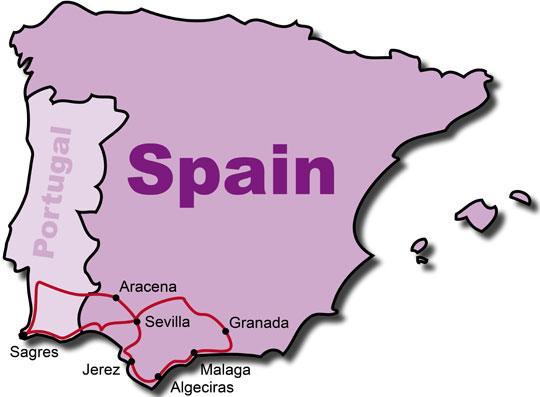 Die Route für die Europa Andalusien KeaRider Motorradreisen