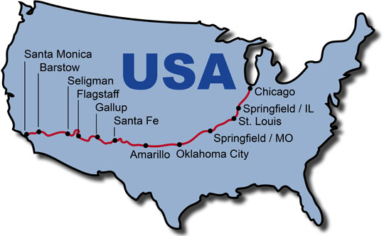 The Route for the USA Route 66 Kicks KeaRider Motorcycle Tours