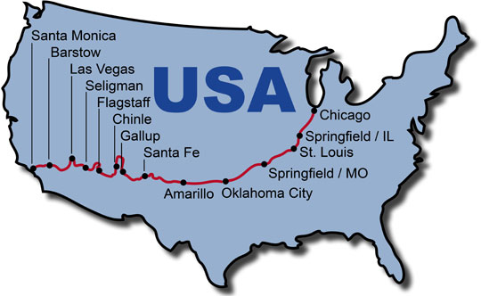 The Route for the USA Route 66 Dream KeaRider Motorcycle Tours
